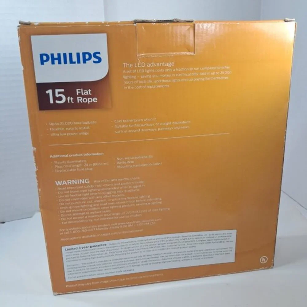 NEW Philips Orange Flat Rope Lights 15 ft LED Indoor Outdoor‎ Halloween fall